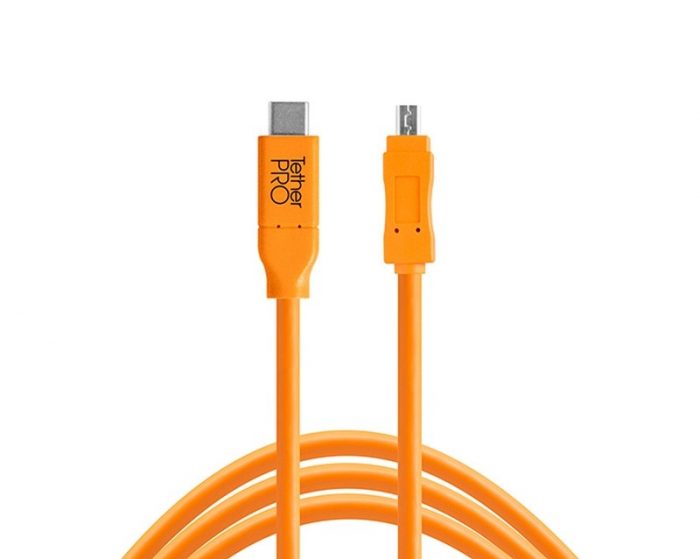 Tethertools cuc2615-org tetherpro usb-c to 2.0 mini-b 8-pin, 15′ (4.6m) orange cable