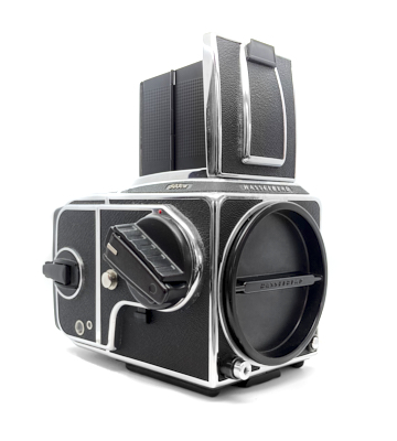 Hasselblad 503cw camera with waist level finder, manual winder and a12 6×6 roll film back