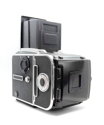 Hasselblad 503cw camera with waist level finder, manual winder and a12 6×6 roll film back